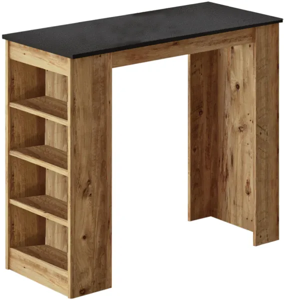 NORDVÄRK ST1 bartafel, met 3 planken - natuur en zwart melamine (120x51,6)