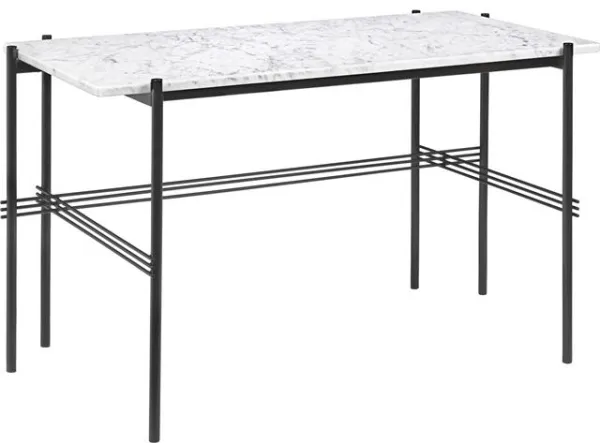 GUBI TS Bureau 120 x 60 cm met Zwarte Basis en Witte Carrara Marmeren Bovenkant
