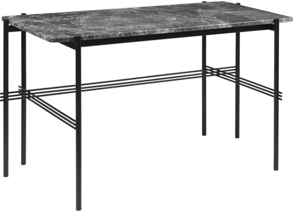 GUBI TS Bureau 120 x 60 cm met Zwarte Basis en Grijze Emperador Marmeren Blad