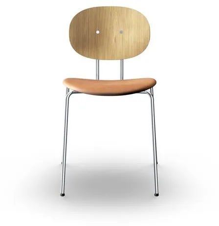 Sibast Furniture Piet Hein Eetkamerstoel Chroom Eikenhout en Cognac Leer